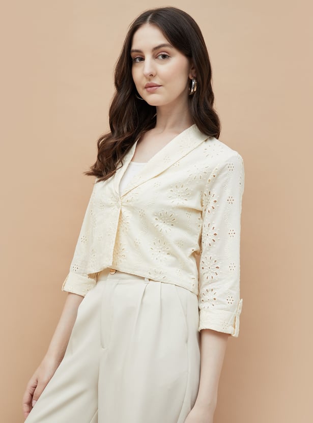 CODE Schiffli Embroidered Crop Blazer