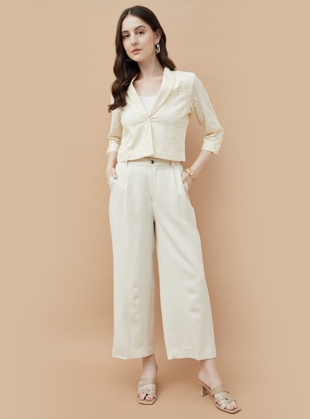CODE Schiffli Embroidered Crop Blazer