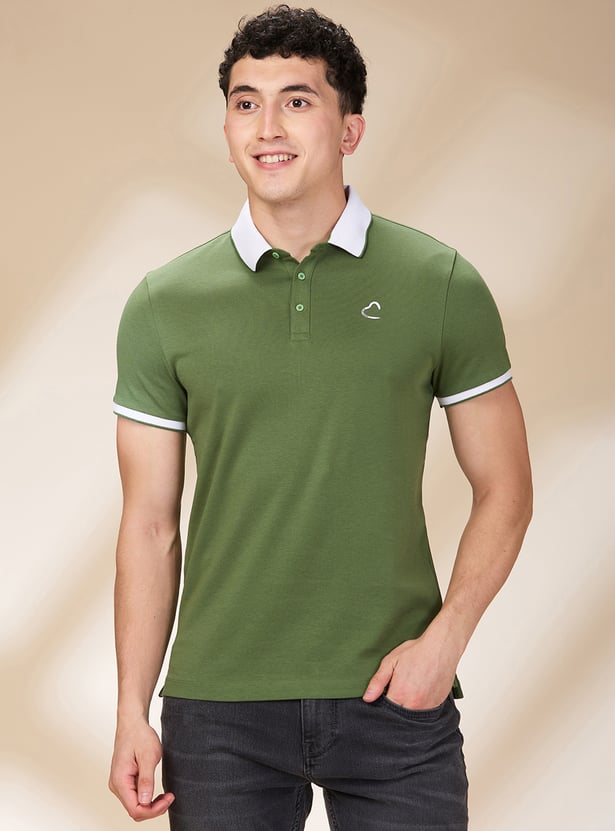 Green Regular Fit Men's Polo T-Shirt by Being Human Clothing