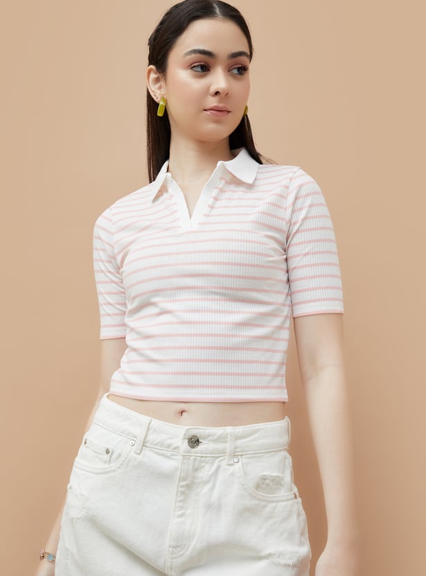 GINGER Striped Johnny Collar T-shirt