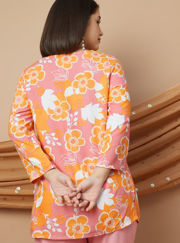 Straight Kurti PRE-ORDER - Floral Blue Pink main image 1