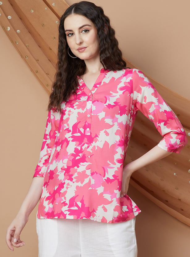 Straight Kurti PRE-ORDER - Floral Blue Pink