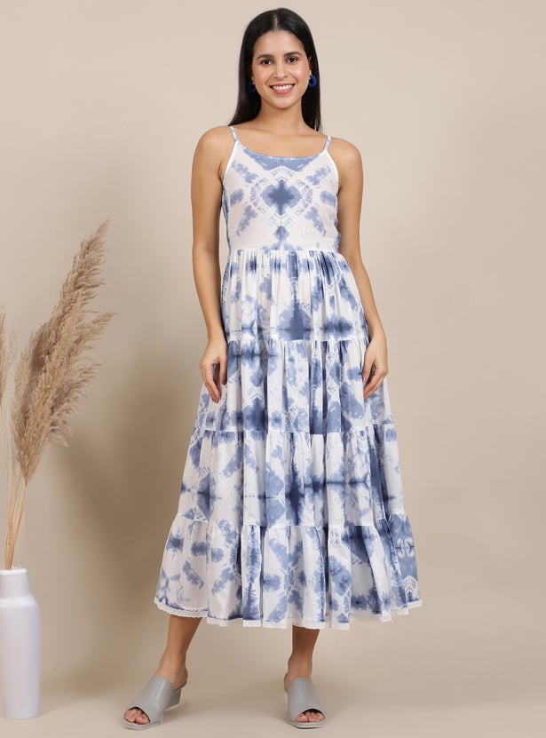 AURELIA Tie & Dye Print Tiered Midi Dress