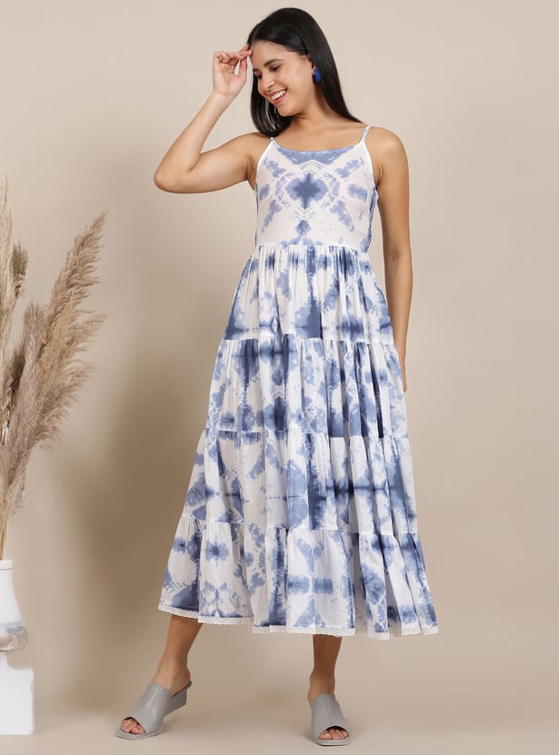 AURELIA Tie & Dye Print Tiered Midi Dress