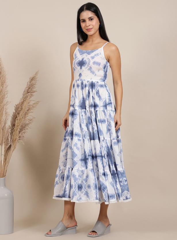 AURELIA Tie & Dye Print Tiered Midi Dress