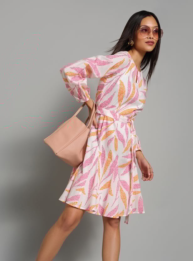 AND Printed Fit and Flare Dress