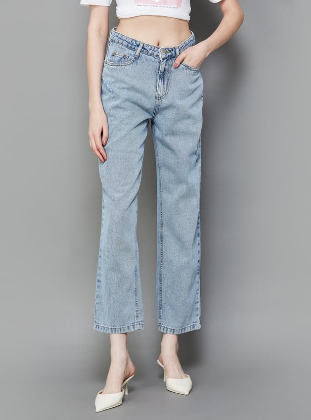 Distressed Cropped Straight Jeans