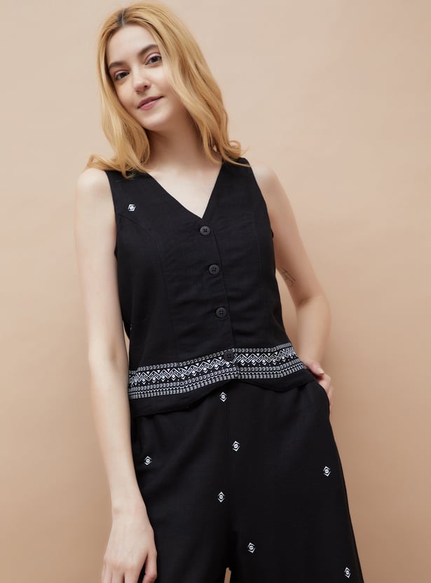 FAME FOREVER Motif Print Waistcoat Top