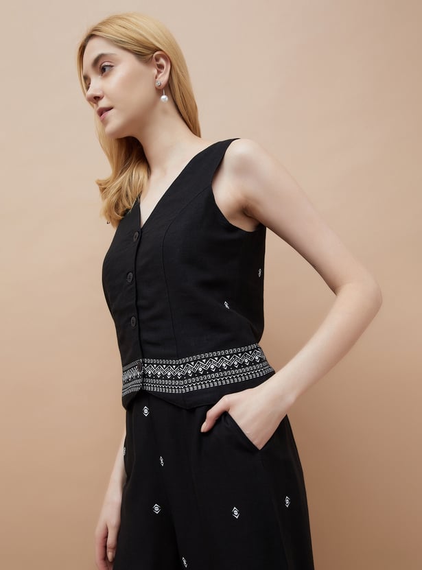 FAME FOREVER Motif Print Waistcoat Top
