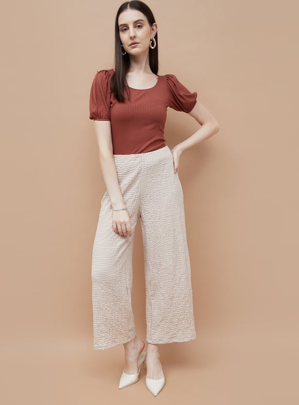 CODE Ribbed Puffed Sleeve Top