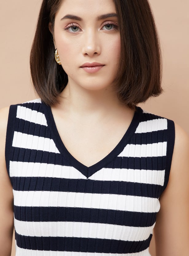 CODE CLASSIC Striped V-neck Sleeveless Top