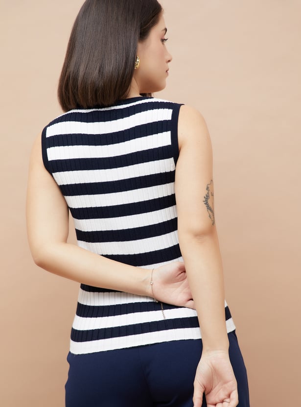 CODE CLASSIC Striped V-neck Sleeveless Top