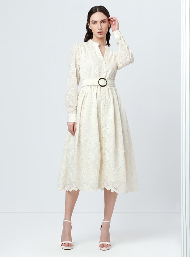VERO MODA Eyelet Embroidered Belted A-line Dress
