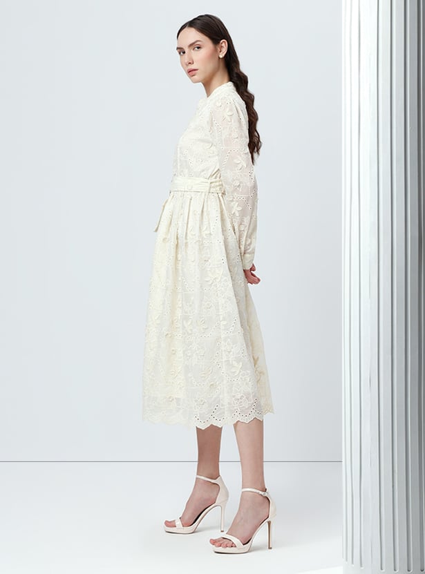 VERO MODA Eyelet Embroidered Belted A-line Dress
