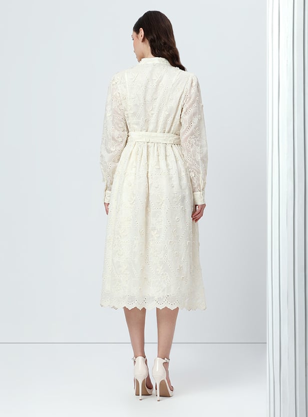 VERO MODA Eyelet Embroidered Belted A-line Dress