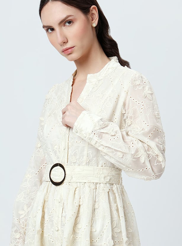 VERO MODA Eyelet Embroidered Belted A-line Dress