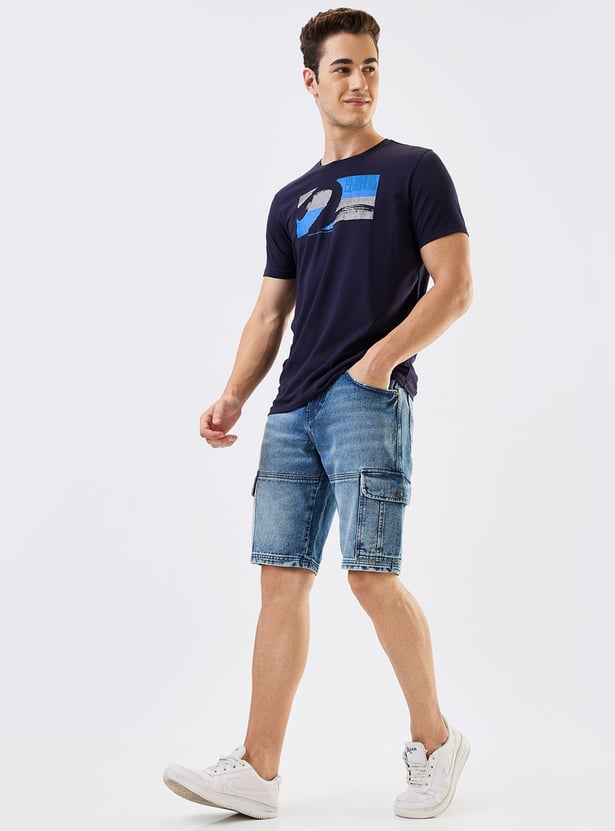 SPYKAR Washed Denim Cargo Shorts