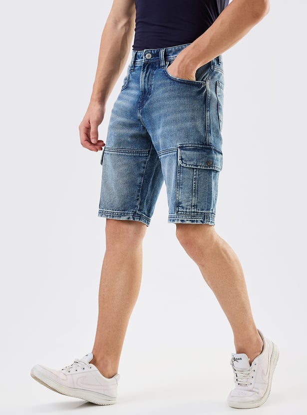 SPYKAR Washed Denim Cargo Shorts