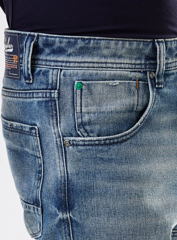 SPYKAR Washed Denim Cargo Shorts