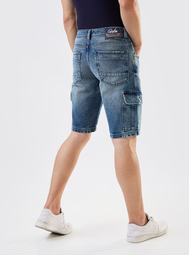 SPYKAR Washed Denim Cargo Shorts