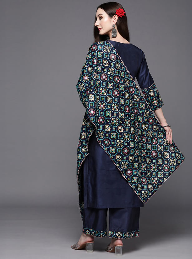 Indo Era White Printed Straight Kurta Trousers  Set