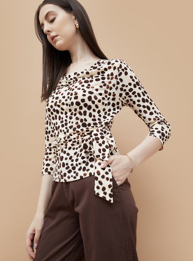 CODE Printed Cowl Neck Top