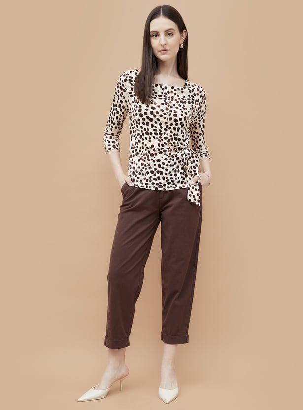 CODE Printed Cowl Neck Top