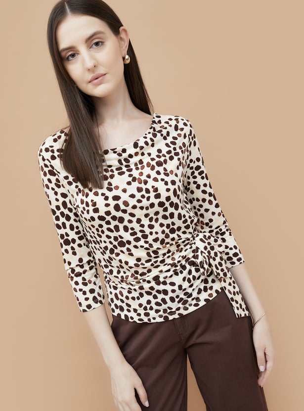 CODE Printed Cowl Neck Top