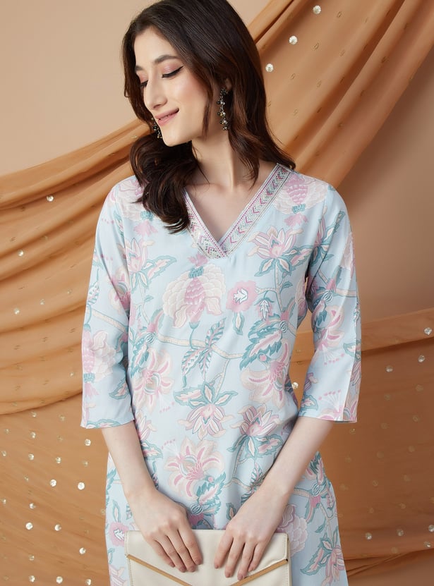 Chemise col rond droite en coton imprimée Claudia Vert Bellerose - Femme | Place des Tendances
