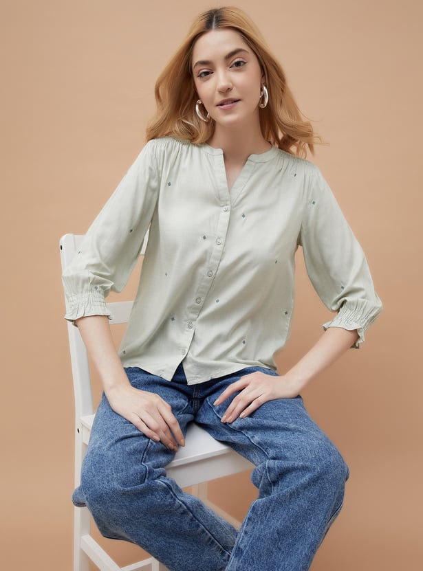 FAME FOREVER Embroidered Shirt Style Top