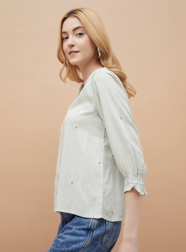FAME FOREVER Embroidered Shirt Style Top