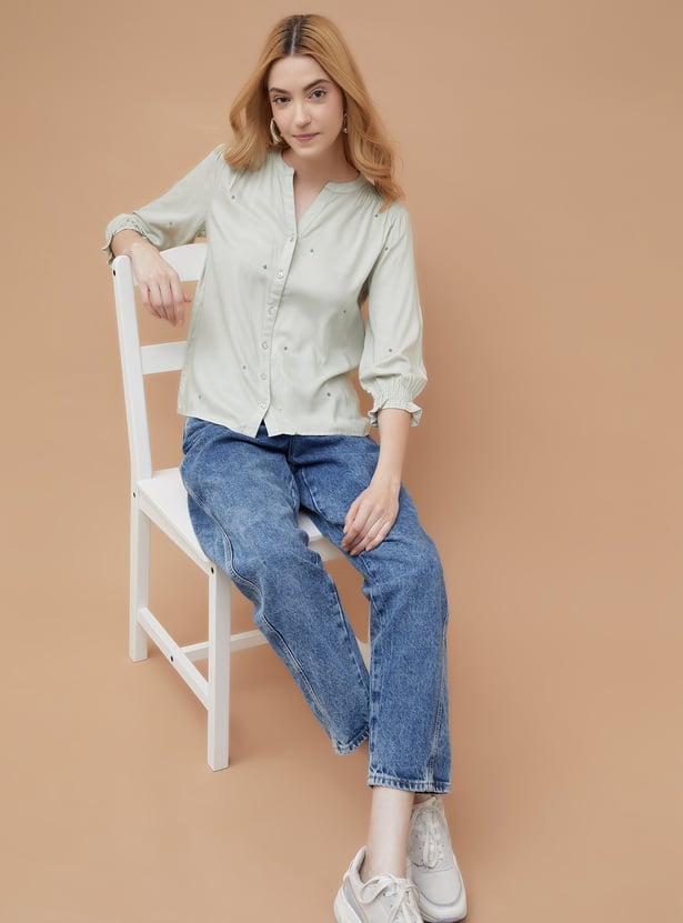FAME FOREVER Embroidered Shirt Style Top