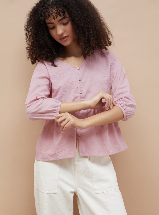 FAME FOREVER Embroidered Peplum Top