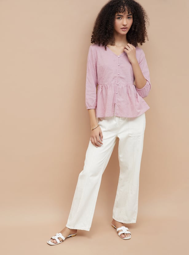 FAME FOREVER Embroidered Peplum Top