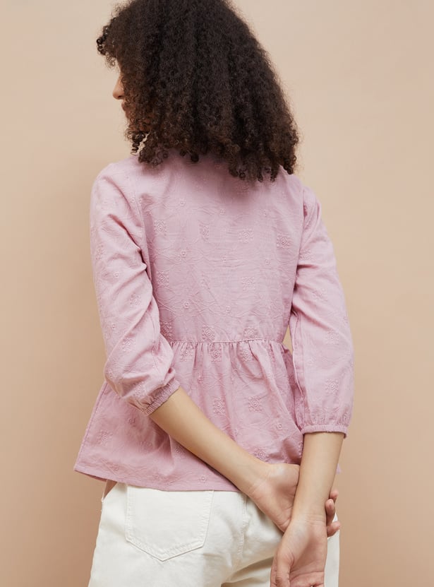 FAME FOREVER Embroidered Peplum Top