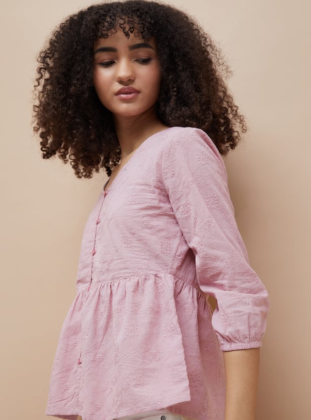 FAME FOREVER Embroidered Peplum Top