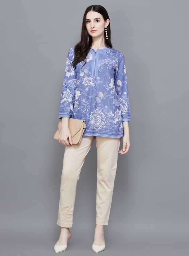 BIBA- layered kurti black base teal blue main image 1