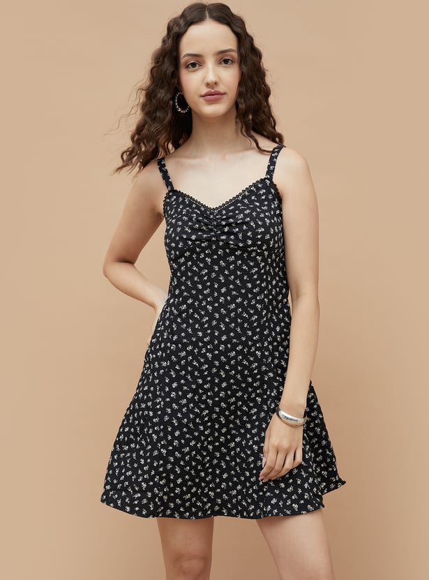 GINGER Floral Print Mini Skater Dress
