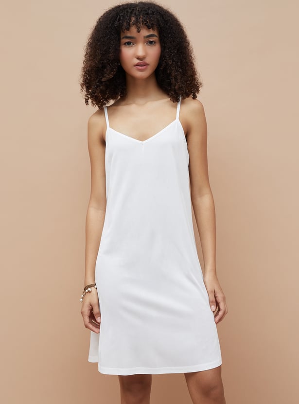 COLOUR ME Embriodered Belted A-Line Dress with Inner