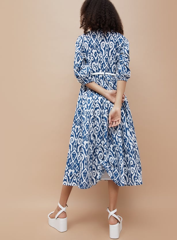 COLOUR ME Ikat Print Midi Dress with Belt
