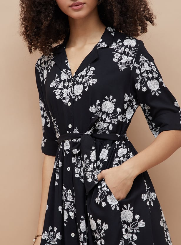 COLOUR ME Floral Print Belted Shirt Dress