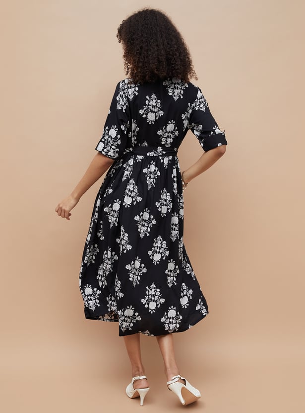 COLOUR ME Floral Print Belted Shirt Dress