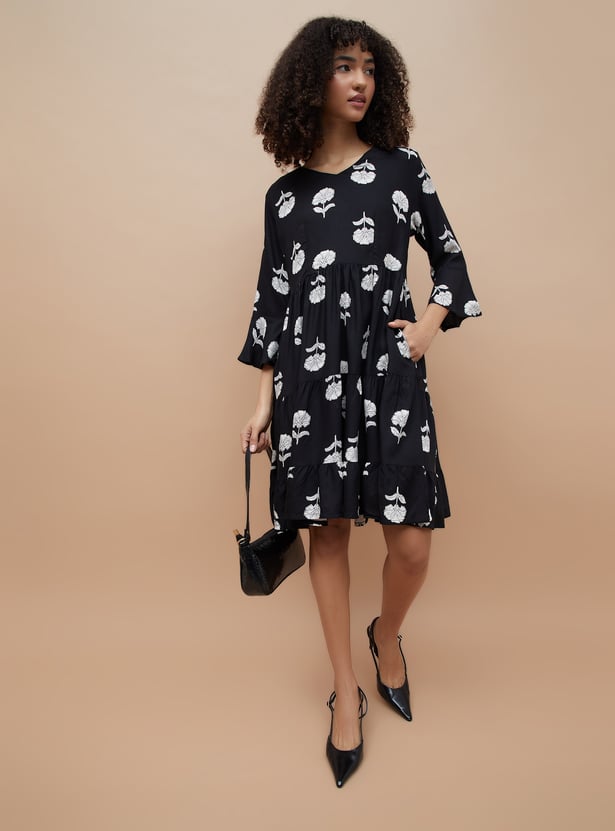COLOUR ME Floral Print Tiered Dress