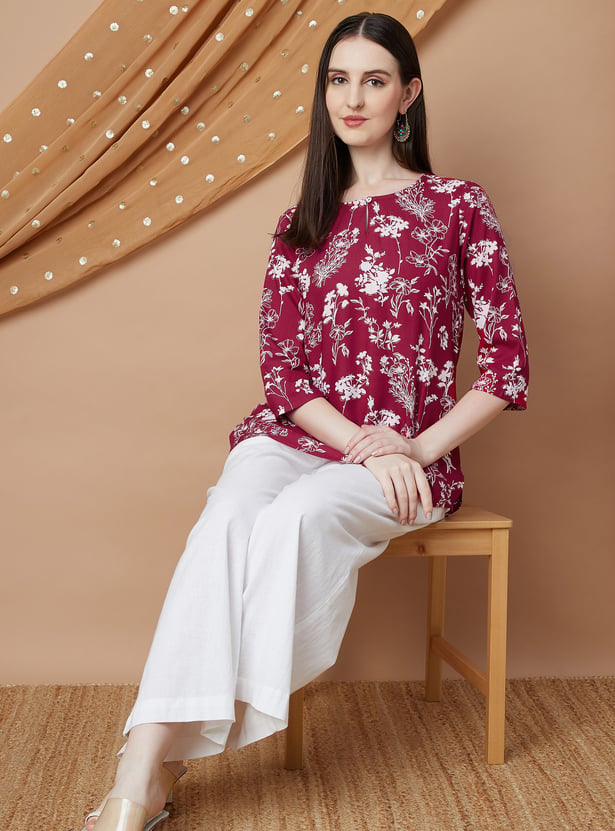 Straight Kurti PRE-ORDER - Floral Yellow Red
