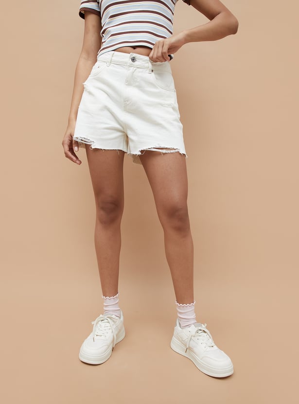 GINGER Distressed High Waist Denim Shorts