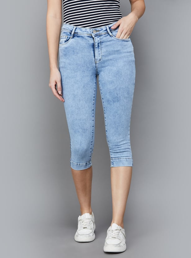 KRAUS Washed Slim Fit Denim Capris