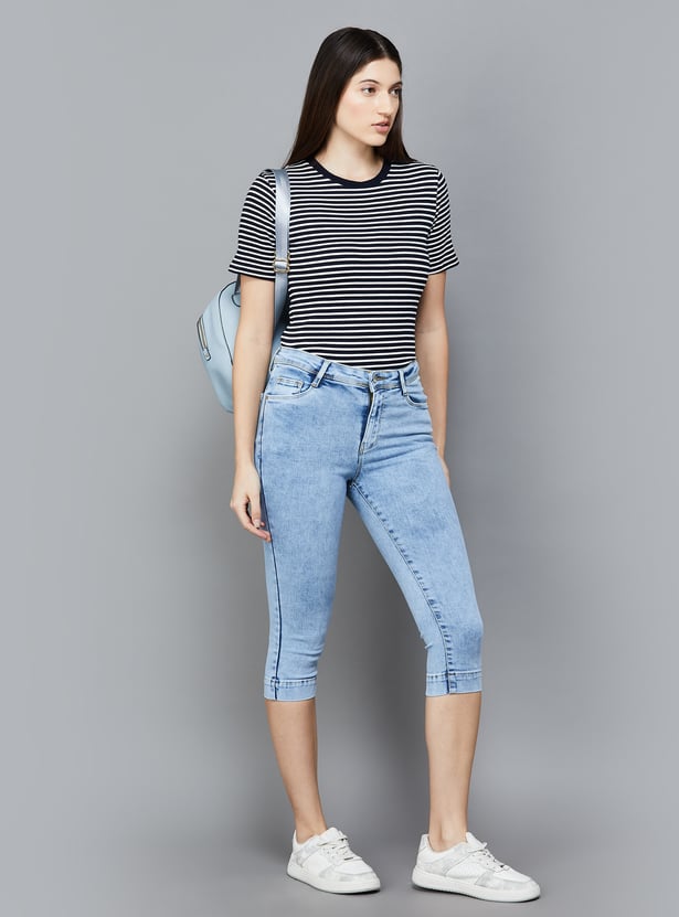 KRAUS Washed Slim Fit Denim Capris