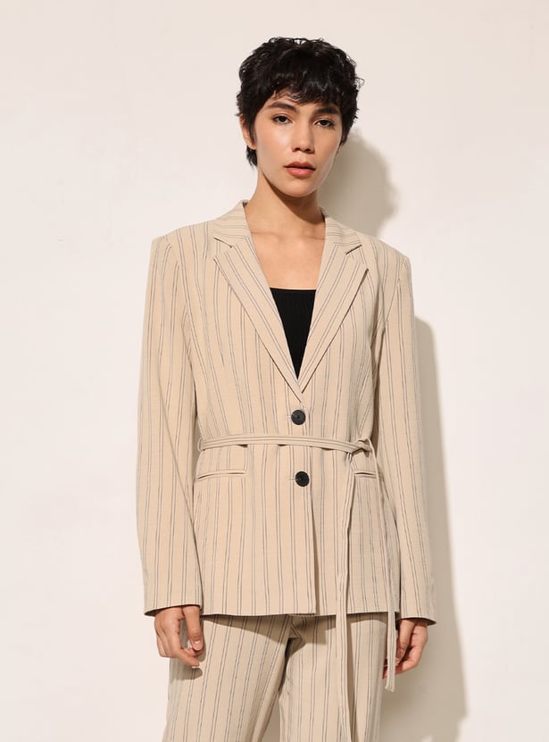 ONLY Striped Single Breasted Tie-Up Waist Blazer
