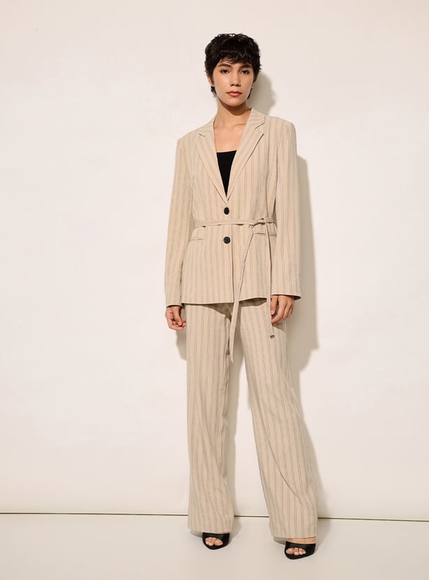 ONLY Striped Single Breasted Tie-Up Waist Blazer