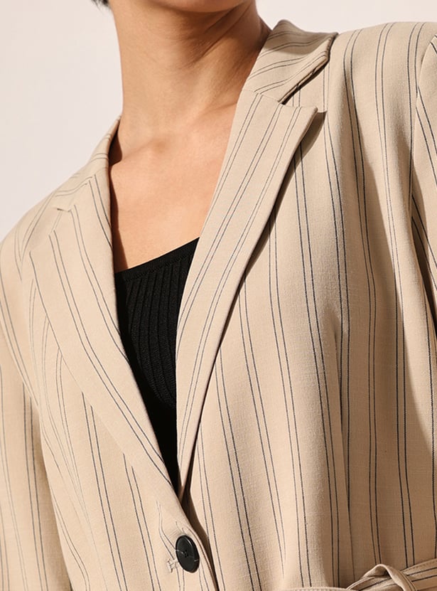 ONLY Striped Single Breasted Tie-Up Waist Blazer